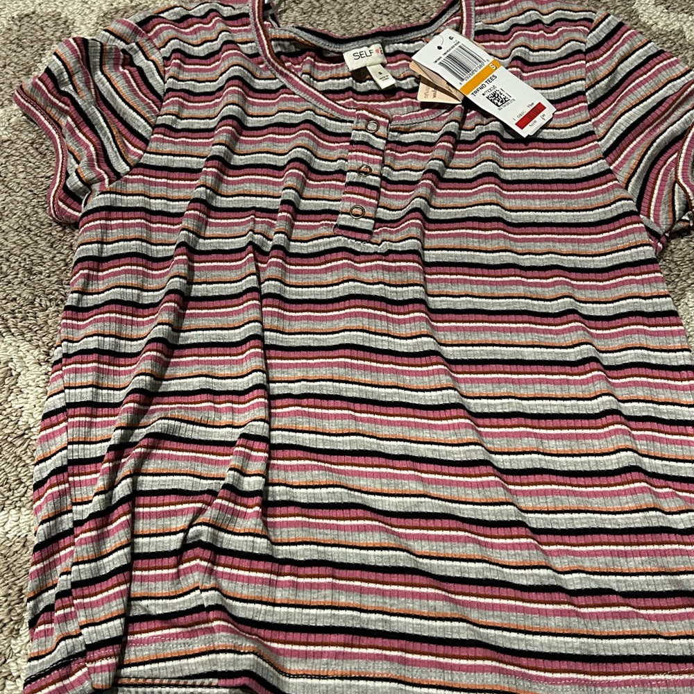 Striped Short Sleeve Henley Top